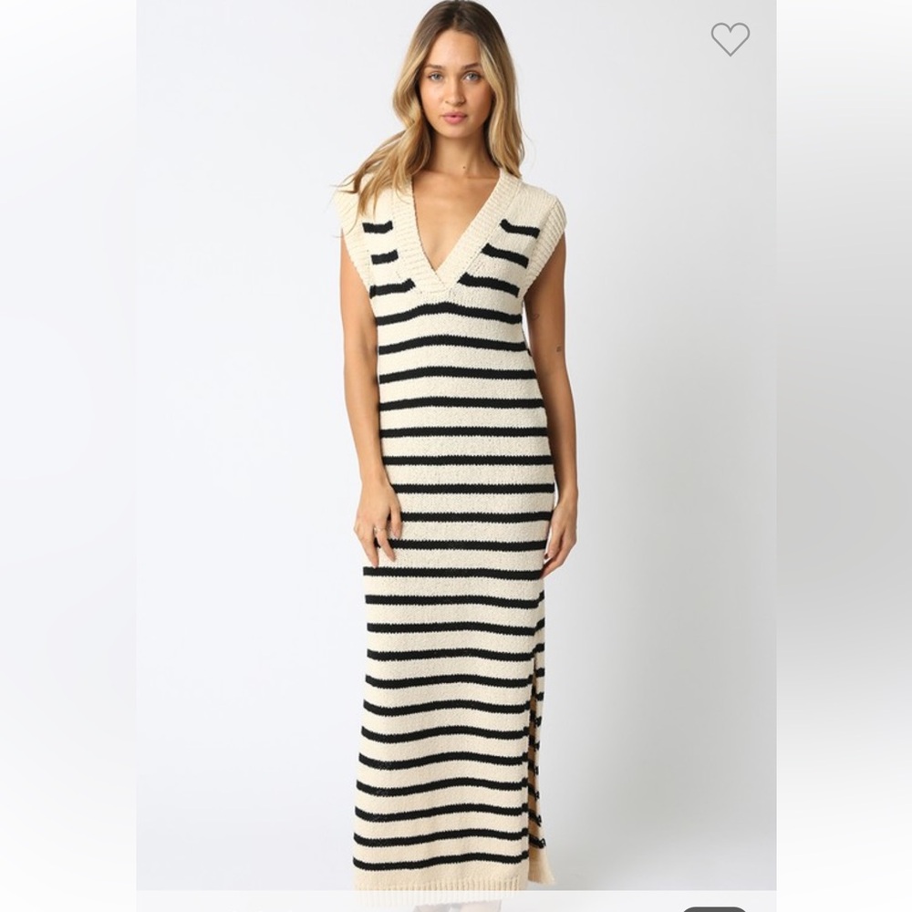 Olivaceous Maria soft knit maxi dress, natural black striped, various sizes